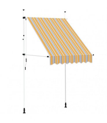 vidaXL Manual Retractable Awning 150 cm Yellow and Blue Stripes — Model: white frame