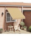 vidaXL Manual Retractable Awning 200 cm Yellow and Blue Stripes — Model: white frame