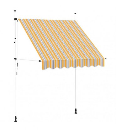 vidaXL Manual Retractable Awning 200 cm Yellow and Blue Stripes — Model: white frame