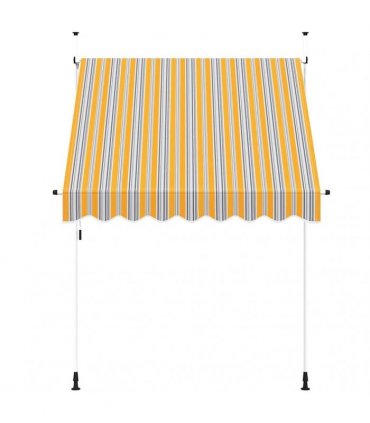 vidaXL Manual Retractable Awning 200 cm Yellow and Blue Stripes — Model: white frame