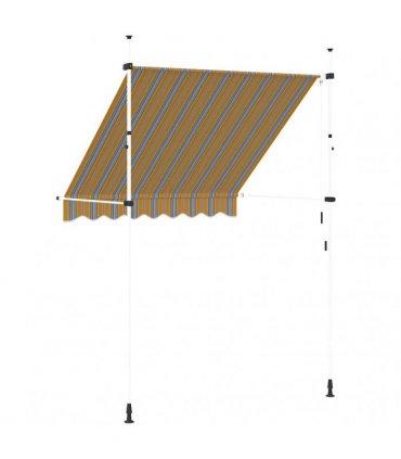 vidaXL Manual Retractable Awning 200 cm Yellow and Blue Stripes — Model: white frame