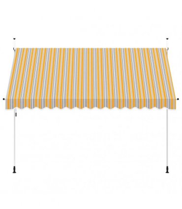vidaXL Manual Retractable Awning 350 cm Yellow and Blue Stripes — Model: white frame