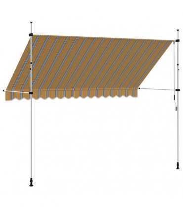 vidaXL Manual Retractable Awning 350 cm Yellow and Blue Stripes — Model: white frame