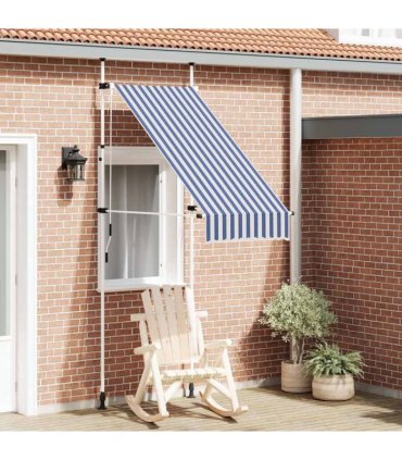 vidaXL Manual Retractable Awning 100 cm Blue and White Stripes — Model: white frame