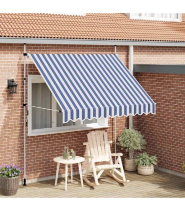 vidaXL Manual Retractable Awning 250 cm Blue and White Stripes — Model: white frame