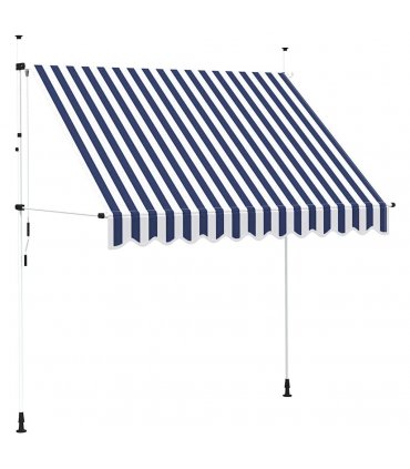 vidaXL Manual Retractable Awning 250 cm Blue and White Stripes — Model: white frame