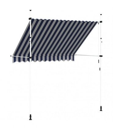 vidaXL Manual Retractable Awning 250 cm Blue and White Stripes — Model: white frame