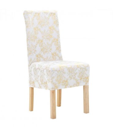 vidaXL 6 pcs Straight Chair Covers Stretch White with Golden Print
