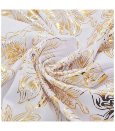 vidaXL 6 pcs Straight Chair Covers Stretch White with Golden Print