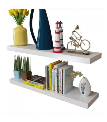 2 White MDF Floating Wall Display Shelves Book/DVD Storage — Size: 80 cm