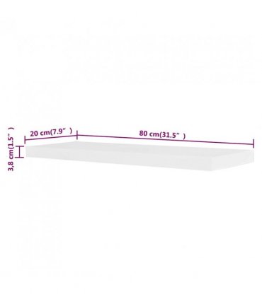 2 White MDF Floating Wall Display Shelves Book/DVD Storage — Size: 80 cm