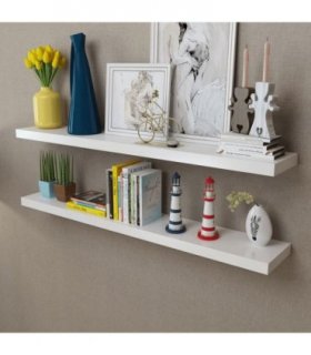 2 White MDF Floating Wall Display Shelves Book/DVD Storage — Size: 120 cm