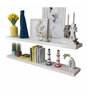 2 White MDF Floating Wall Display Shelves Book/DVD Storage — Size: 120 cm