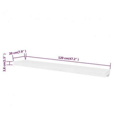 2 White MDF Floating Wall Display Shelves Book/DVD Storage — Size: 120 cm