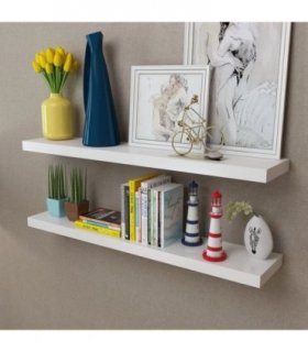 2 White MDF Floating Wall Display Shelves Book/DVD Storage — Size: 100 cm