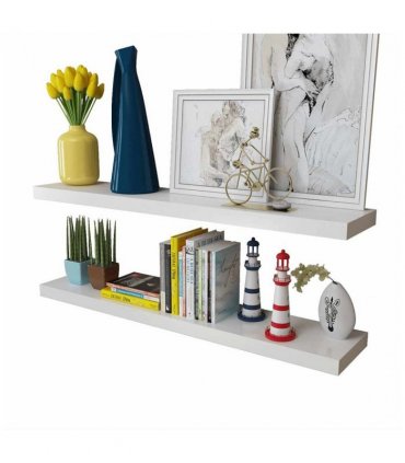 2 White MDF Floating Wall Display Shelves Book/DVD Storage — Size: 100 cm