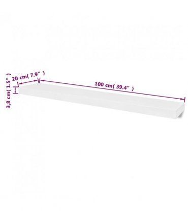 2 White MDF Floating Wall Display Shelves Book/DVD Storage — Size: 100 cm