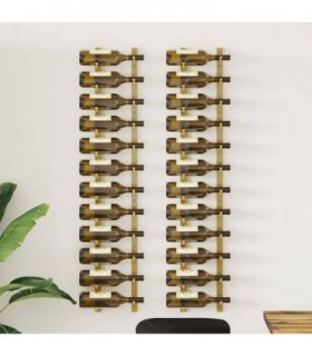 vidaXL Wall Mounted Wine Rack for 12 Bottles 2 pcs Gold Iron