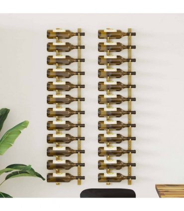 vidaXL Wall Mounted Wine Rack for 12 Bottles 2 pcs Gold Iron