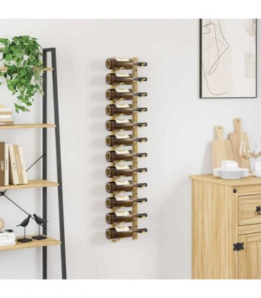 vidaXL Wall Mounted Wine Rack for 12 Bottles Gold Iron