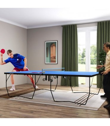 SPORTNOW 9FT Folding Table Tennis Table w/ 8 Wheels, for Indoors - Blue
