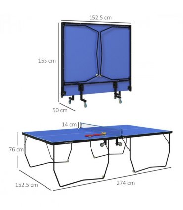 SPORTNOW 9FT Folding Table Tennis Table w/ 8 Wheels, for Indoors - Blue