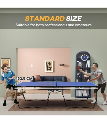 SPORTNOW 9FT Folding Table Tennis Table w/ 8 Wheels, for Indoors - Blue