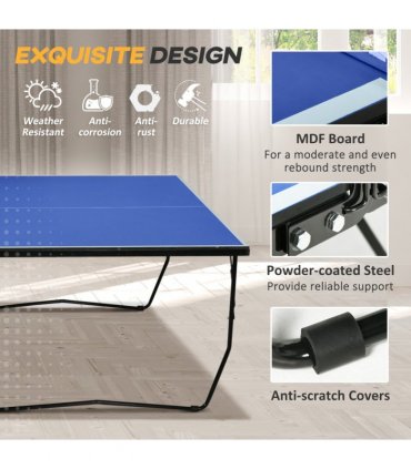 SPORTNOW 9FT Folding Table Tennis Table w/ 8 Wheels, for Indoors - Blue