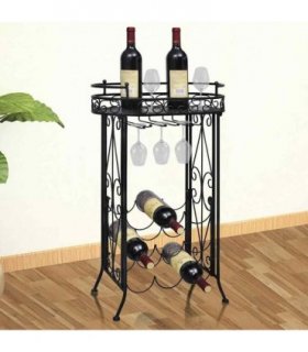 vidaXL Wine Rack with Glass Holder for 9 Bottles Metal — Size: 46 x 28.5 x 77.5 cm