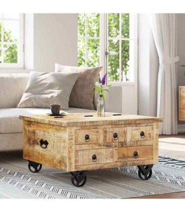 vidaXL Coffee Table Rough Mango Wood 70x70x40 cm — Colour: brown
