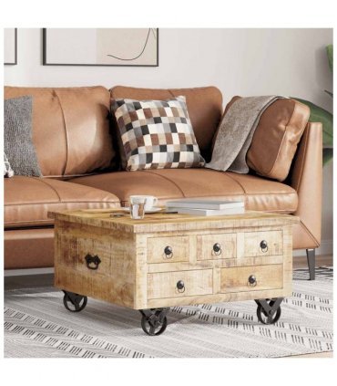 vidaXL Coffee Table Rough Mango Wood 70x70x40 cm — Colour: brown