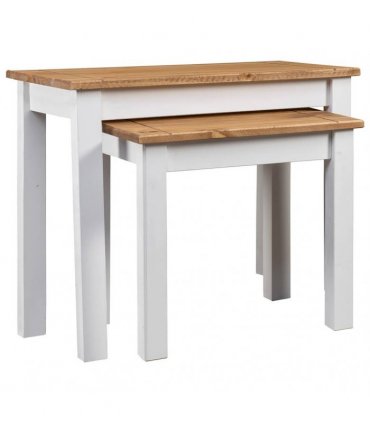 vidaXL Nesting Tables 2 pcs White Solid Pine Wood Panama Range