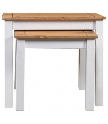 vidaXL Nesting Tables 2 pcs White Solid Pine Wood Panama Range