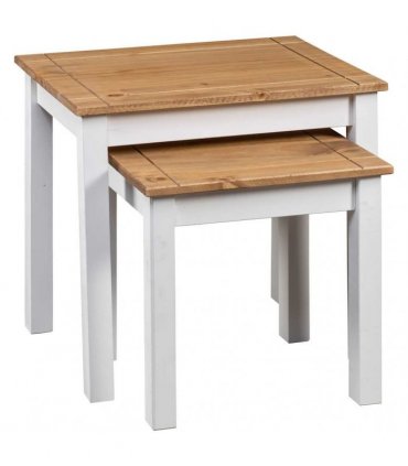 vidaXL Nesting Tables 2 pcs White Solid Pine Wood Panama Range