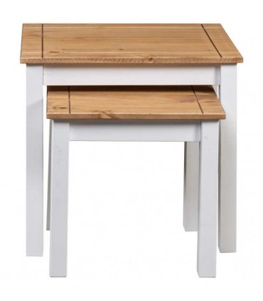 vidaXL Nesting Tables 2 pcs White Solid Pine Wood Panama Range