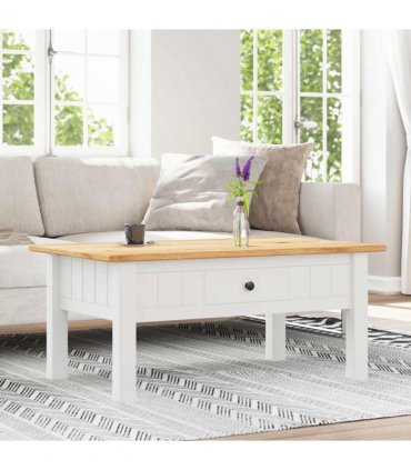 vidaXL Coffee Table White 100x60x43.5 cm Solid Pine Wood Panama Range