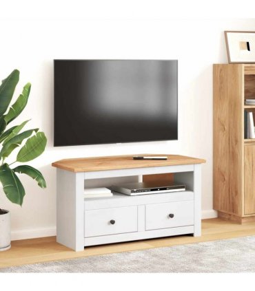 vidaXL Corner TV Cabinet White 93x49x49 cm Solid Pine Panama Range