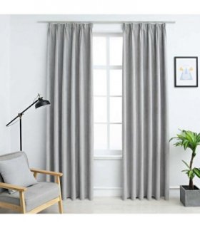 vidaXL Blackout Curtains with Hooks 2 pcs Grey 140x225 cm — Size: 140 x 225 cm — V0671934132