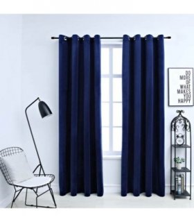 vidaXL Blackout Curtains with Rings 2 pcs Velvet Dark Blue 140x175 cm — Size: 140 x 175 cm