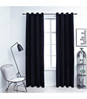 vidaXL Blackout Curtains with Rings 2 pcs Velvet Black 140x225 cm — Size: 140 x 225 cm