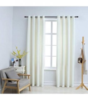 vidaXL Blackout Curtains with Rings 2 pcs Velvet Cream 140x245 cm — Size: 140 x 245 cm