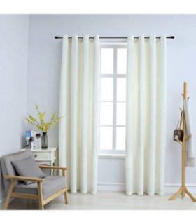 vidaXL Blackout Curtains with Rings 2 pcs Velvet Cream 140x225 cm — Size: 140 x 225 cm