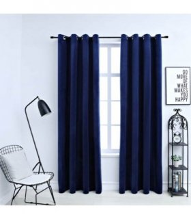vidaXL Blackout Curtains with Rings 2 pcs Velvet Dark Blue 140x225 cm — Size: 140 x 225 cm