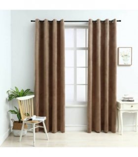 vidaXL Blackout Curtains with Rings 2 pcs Velvet Beige 140x225 cm — Size: 140 x 225 cm