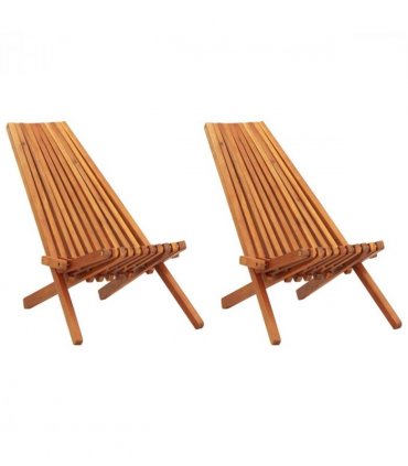 vidaXL Folding Outdoor Lounge Chairs 2 pcs Solid Acacia Wood — Colour: Brown, Size: 58 x 95 x 77 cm