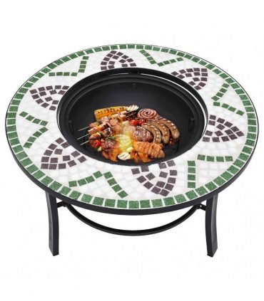 vidaXl Mosaic Fire Pit Green 68cm Ceramic