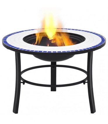 vidaXl Mosaic Fire Pit Blue and White 68cm Ceramic