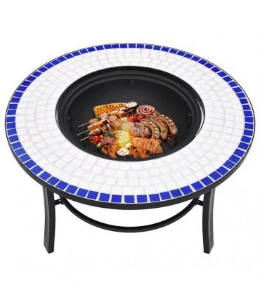 vidaXl Mosaic Fire Pit Blue and White 68cm Ceramic