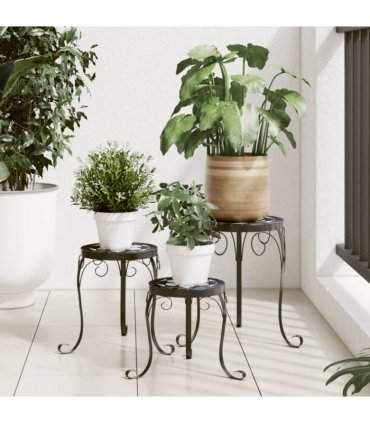 vidaXL Plant Stands 3 pcs Black and White Ceramic — Size: 26 x 35 cm