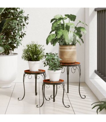 vidaXL Plant Stands 3 pcs Terracotta and White Ceramic — Colour: terracotta and black, Size: 26 x 35 cm